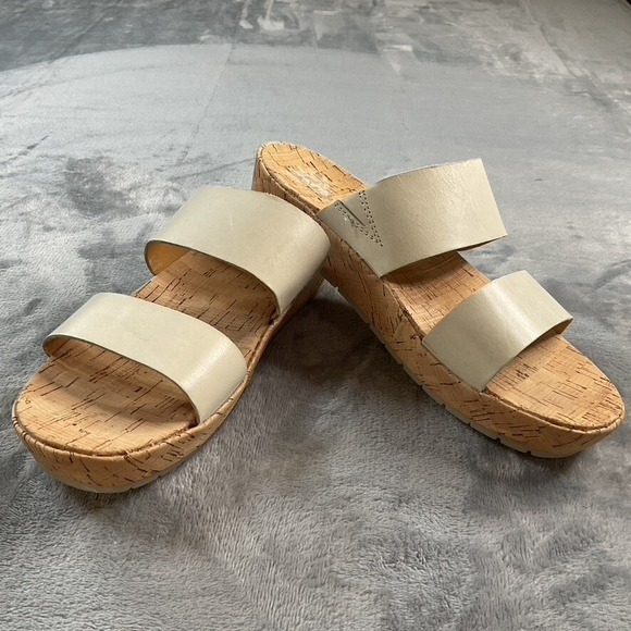 Korks Sandals Womens 9 M Tidal Slide Flats Double Strap Tan Leather Wedge Q42101 - Picture 14 of 16